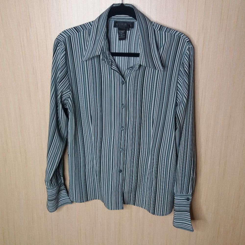Green Black and Gray Striped Long Sleeve Top L